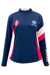 Customized multi-color color matching half chest zipper design flat machine neck contrast color printing logo women's horse racing training suit   W222 detail view-1